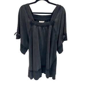 Free People Astoria Sweatshirt Tunic Dress Oversized Artsy Lagenlook Black MED